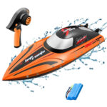 812 High-Speed RC Boat Large Horsepower Speedboat Long Endurance Waterproof Boys Water Toy Dual Batteries(Orange) - Image 4