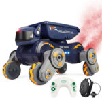 Eight Wheel Stunt Robot Dog Smart Gesture Sensor RC Kids Toy Car With Lights Music Spray Car, Style: Orange Dual RC