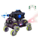 Eight Wheel Stunt Robot Dog Smart Gesture Sensor RC Kids Toy Car With Lights Music Spray Car, Style: Tank Green Single RC