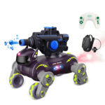 Eight Wheel Stunt Robot Dog Smart Gesture Sensor RC Kids Toy Car With Lights Music Spray Car, Style: Tank Green Dual RC