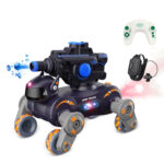 Eight Wheel Stunt Robot Dog Smart Gesture Sensor RC Kids Toy Car With Lights Music Spray Car, Style: Tank Orange Dual RC