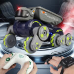 Eight Wheel Stunt Robot Dog Smart Gesture Sensor RC Kids Toy Car With Lights Music Spray Car, Style: Green Dual RC - Image 2